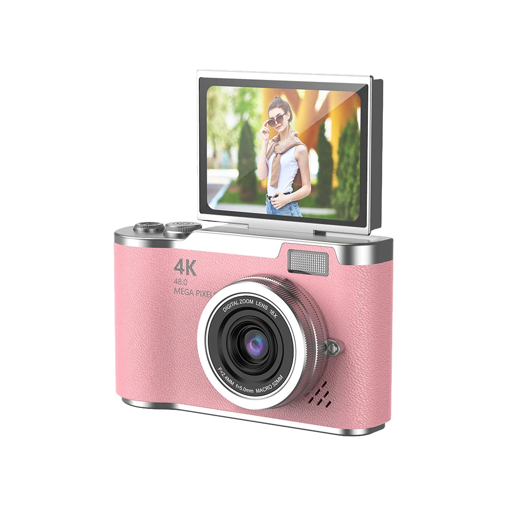 4K Digital Camera 48MP Compact Small Camera 8X Zoom Video Camcorder 180 Flip Screen Video Recorder for Teens Adult Beginner