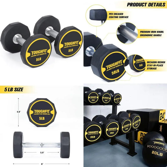 5-520LBS Dumbbell Sets With Optional Rack- PEV Coated & Non-slip knurl Iron Handle - Free Weights for Strength Training Full Bod