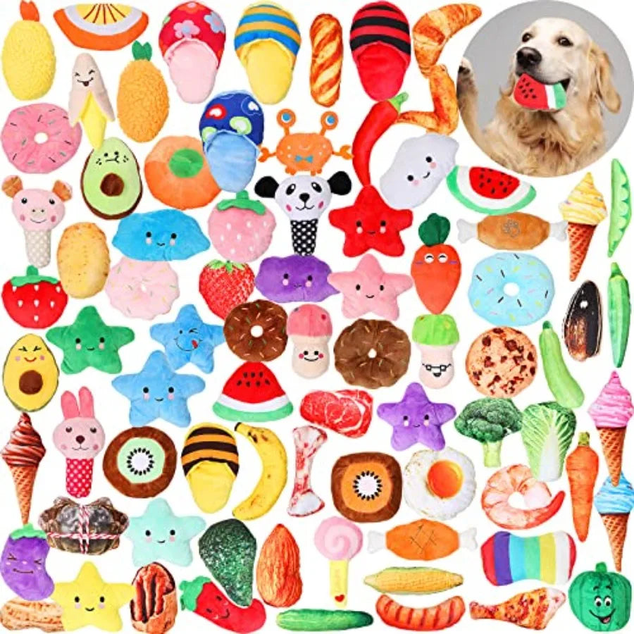 80 Pcs Christmas Dog Toys Squeaky Plush Chew Toys for Medium Small Puppies Bulk Gift Set with Squeakers Cute Style Teething Rel