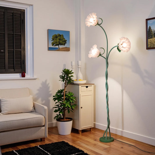 Retro 3-Head Flower Floor Lamp, Contains Bulb, 3-Color Dimmable, with Flexible Neck Shaft That Can Be Adjusted at Will, Suitable for Living Room, Bedroom, Study Room Decoration.