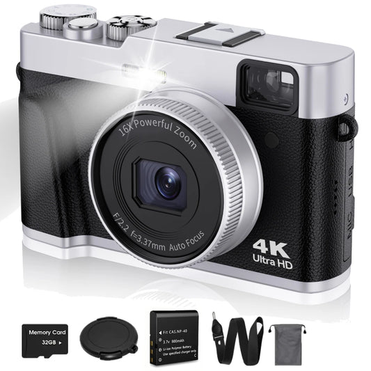 4K Digital Camera Auto Focus 48MP Vlogging Camera for YouTube and Anti-Shake Video Camera with Viewfinder Flash & Dial
